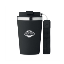 Kubek z podwójnymi ściankami (MO2317-03) - Kolor - czarny. Materiał - stal nierdzewna. Wymiary - 8.5 x 14 cm